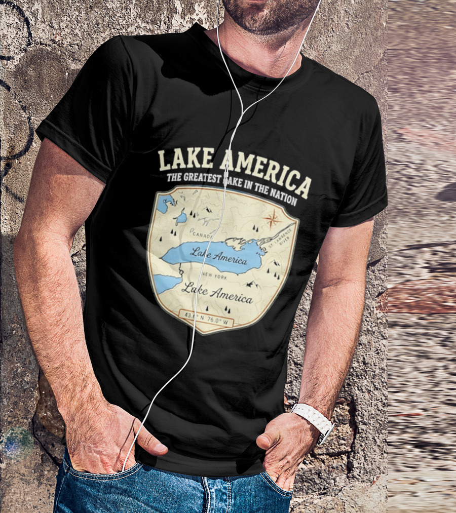Lake America The Greatest Lake In The Nation Map Compass Cream T-Shirt