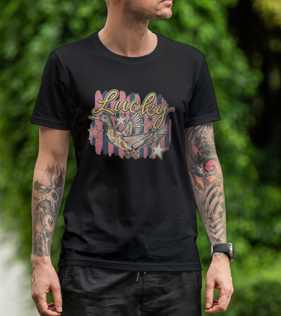 Lucky Duck Stars Pink And Blue Stripes T-Shirt