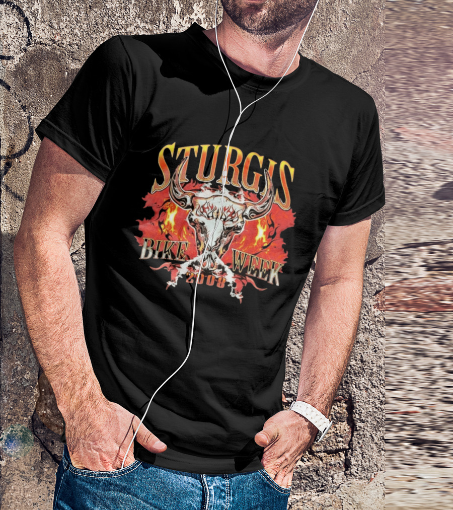 Sturgis Bike Week 2008 Flaming Bull Skull T-Shirt