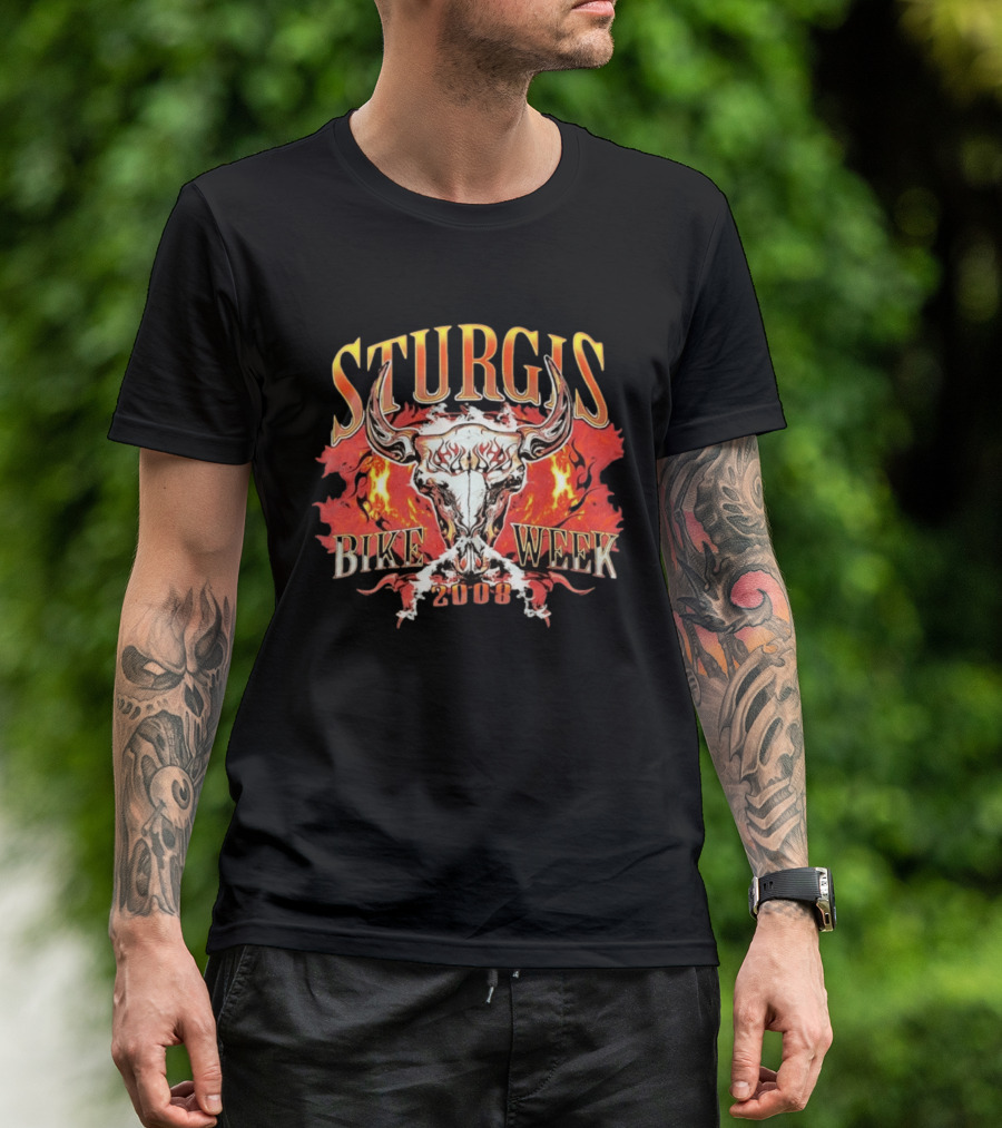 Sturgis Bike Week 2008 Flaming Bull Skull T-Shirt