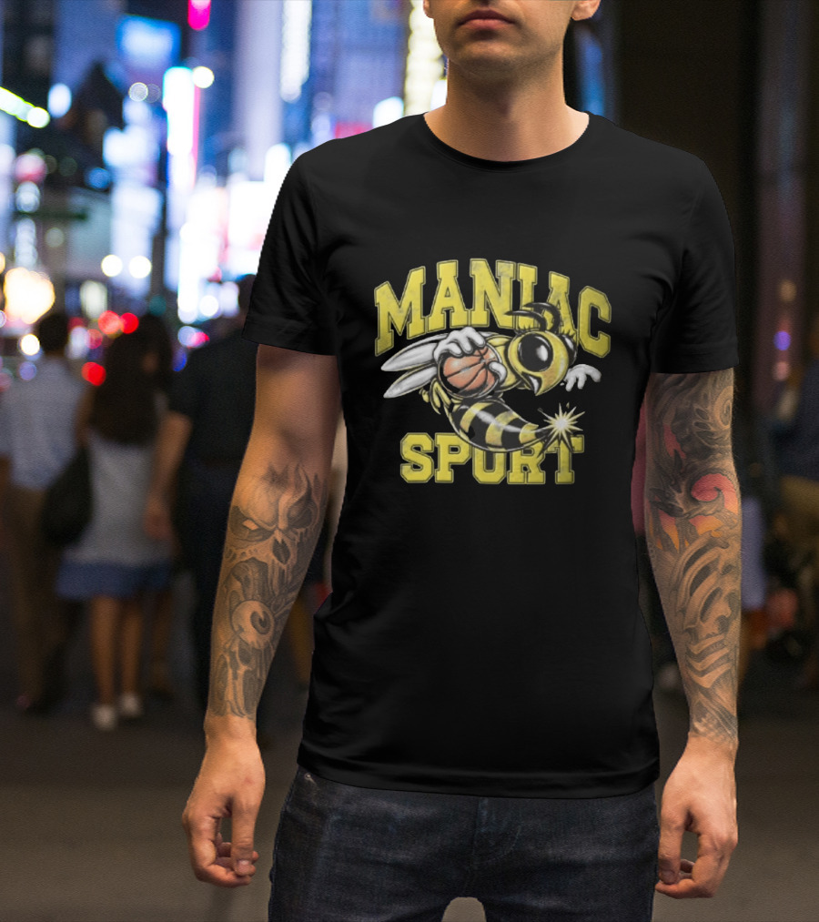 Maniac Sport Cartoon Hornet With Basketball Explosion T-Shirt