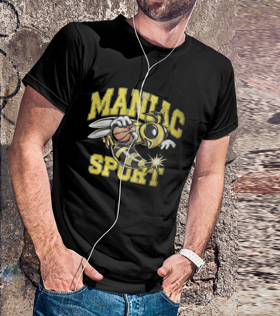 Maniac Sport Cartoon Hornet With Basketball Explosion T-Shirt