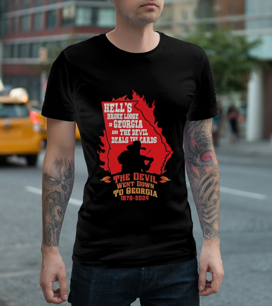 Hell's Broke Loose In Georgia The Devil Went Down To Georgia 1979 2024 And The Devil Deals The Cards T-Shirt