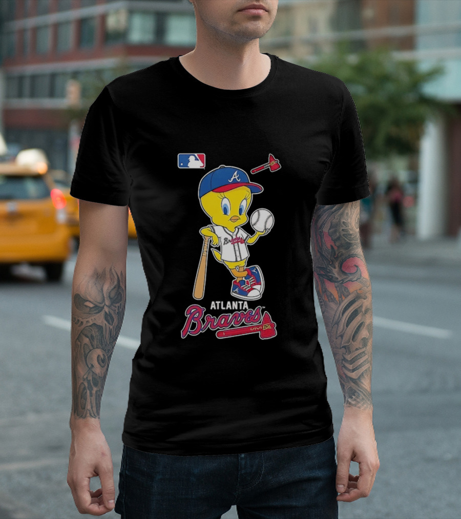 MLB Atlanta Braves Tweety Bird Baseball Bat And Ball T-Shirt