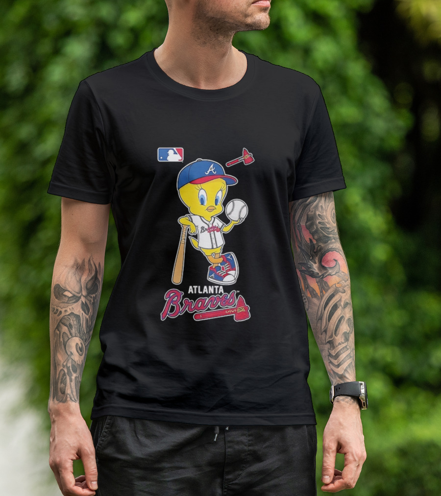 MLB Atlanta Braves Tweety Bird Baseball Bat And Ball T-Shirt