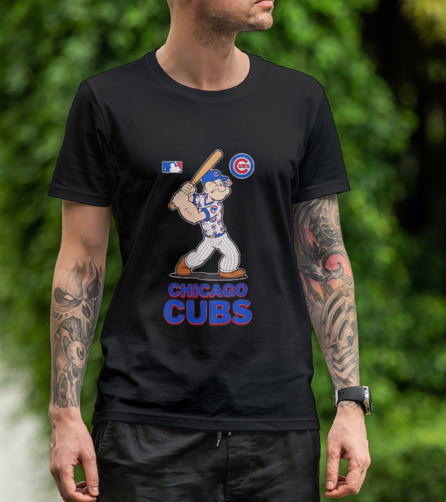 MLB Popeye Chicago Cubs Cartoon Character Baseball Batting MLB T-Shirt