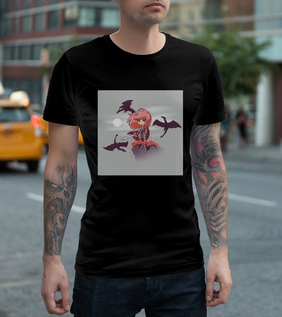 Princesse Guerrière Nerdy Anime Warrior With Sword And Dragons T-Shirt