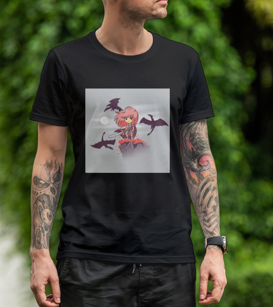 Princesse Guerrière Nerdy Anime Warrior With Sword And Dragons T-Shirt