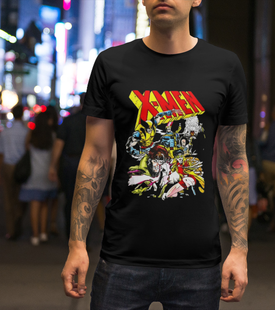 X Men Wolverine Gambit Jubilee Cyclops Storm Classic Comic Characters Distressed T-Shirt