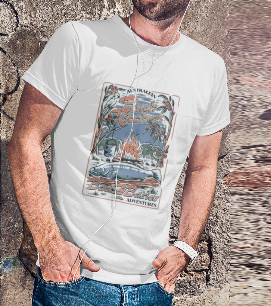 Australian Bush Kitchen Back 2 Basics Campfire Cooking Adventure T-Shirt