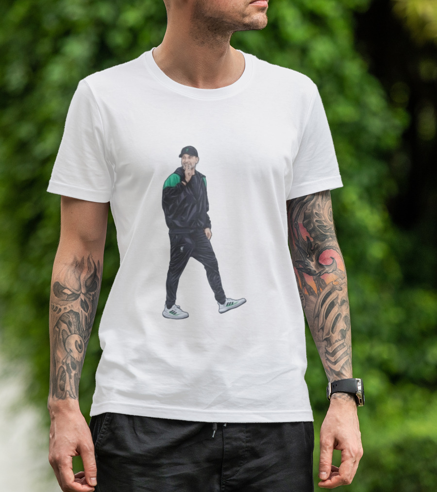 Liverpool Manager Jurgen Klopp Shush Gesture In Black Tracksuit And Cap T-Shirt