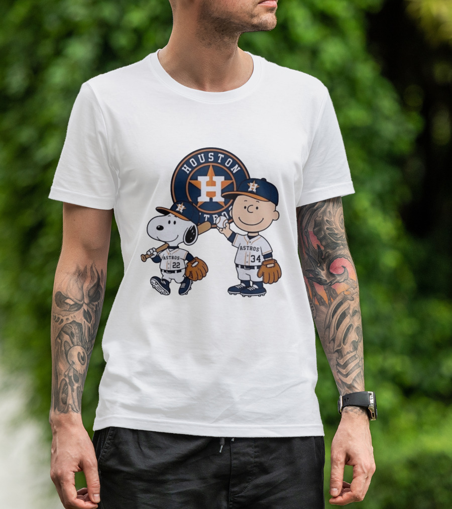 Houston Astros Snoopy Charlie Brown Baseball Player Characters T-Shirt