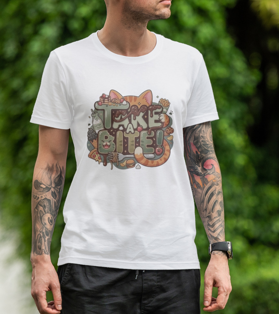 Take A Bite Tabitha's Choice Catnip Tea Pizza Cookies Fries Cat Burger T-Shirt