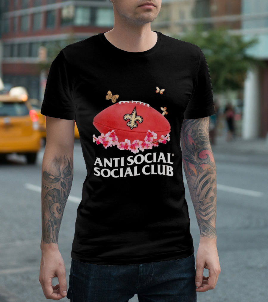 Anti Social Social Club New Orleans Saints Football Fleur De Lis Floral Butterflies T-Shirt