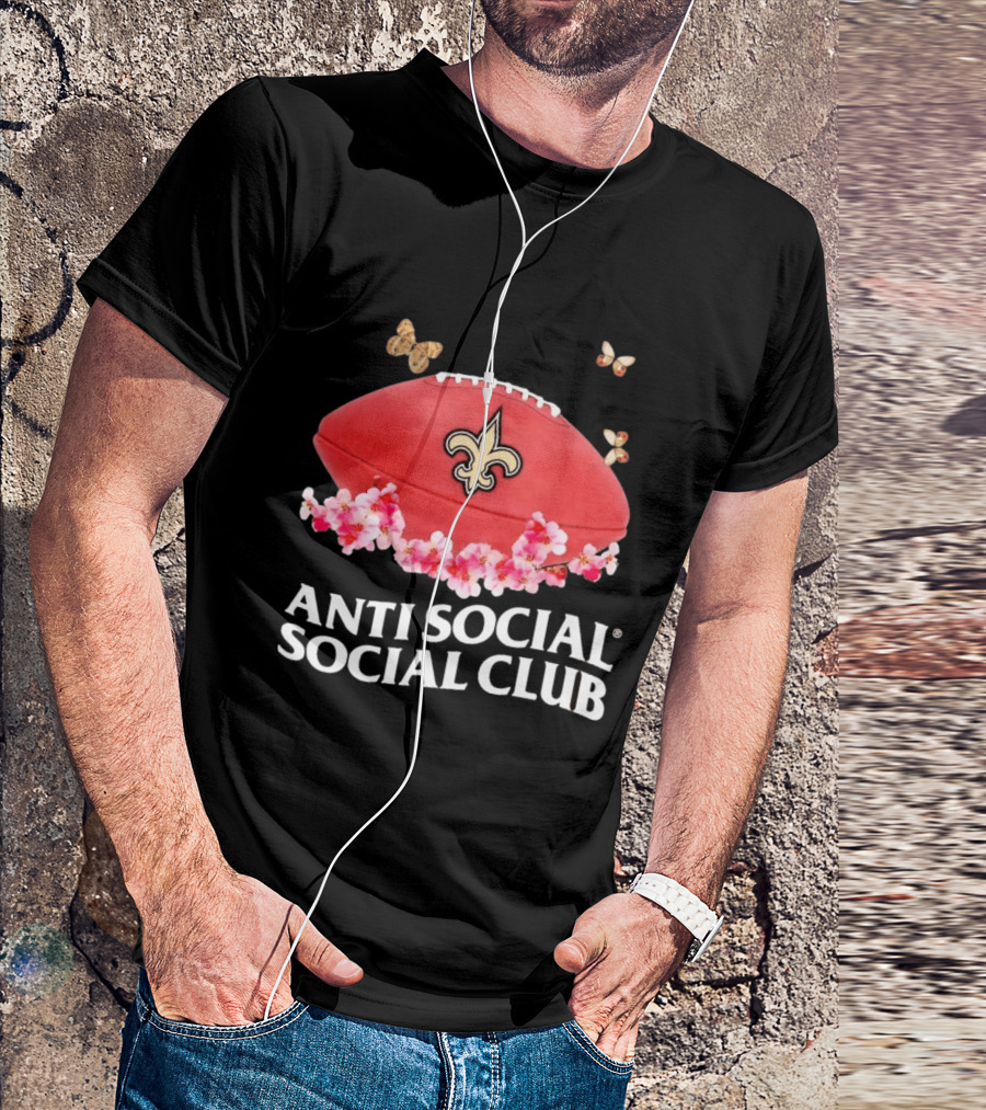 Anti Social Social Club New Orleans Saints Football Fleur De Lis Floral Butterflies T-Shirt