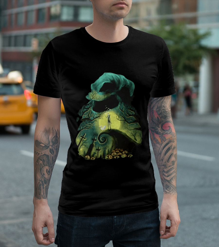 The Nightmare Before Christmas Jack Skellington Zero Oogie Boogie Moonlit Scene T-Shirt
