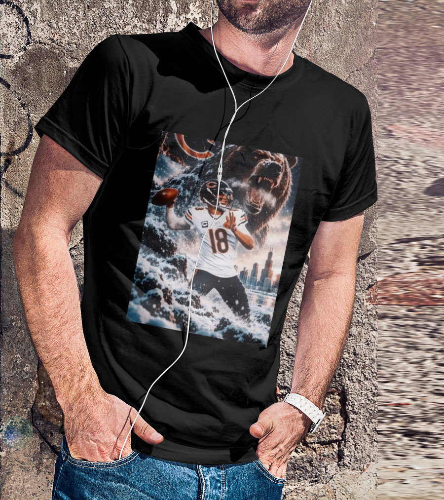 Caleb Williams Chicago Bears Snowy Football Bear Quarterback Number 18 City Skyline T-Shirt