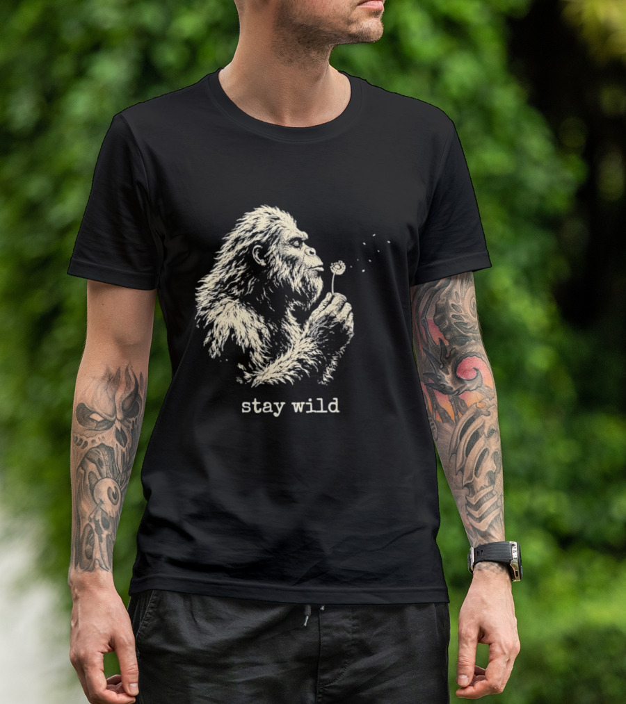 Stay Wild Bigfoot Blowing Dandelion Seeds T-Shirt