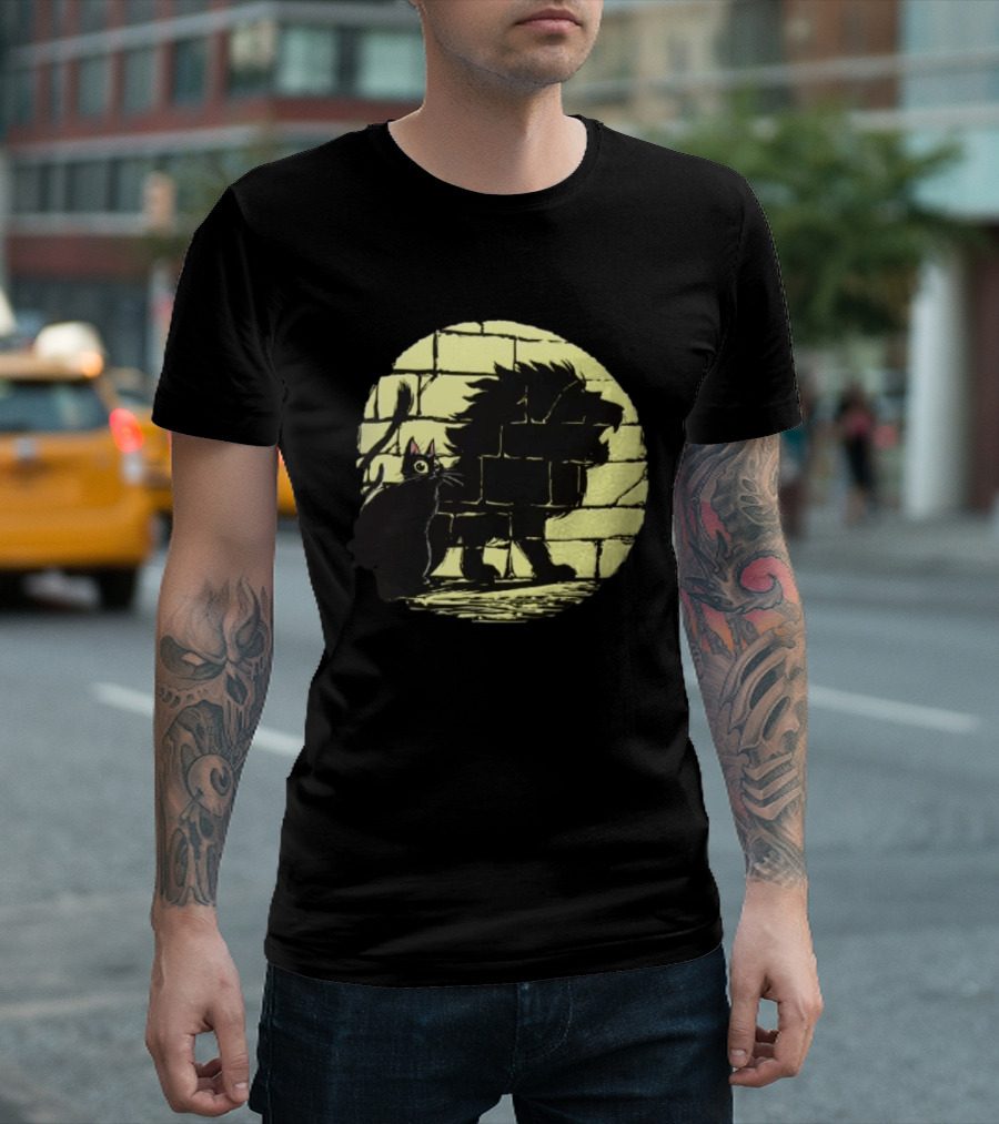 Lion Shadow Black Cat Courageous Kitten Moon T-Shirt