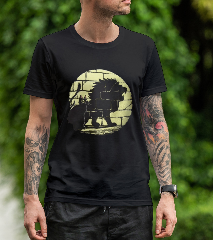 Lion Shadow Black Cat Courageous Kitten Moon T-Shirt