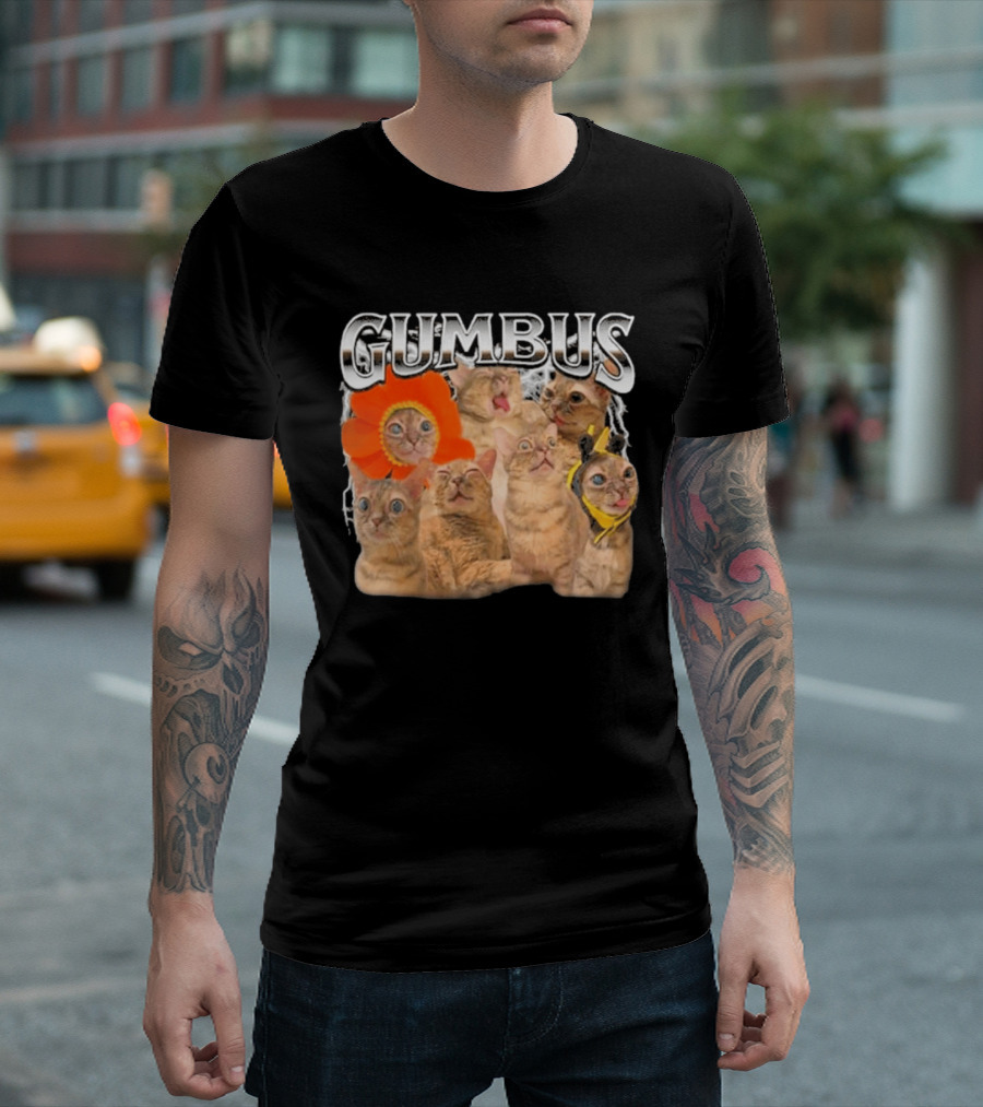 GUMBUS Funny Cat Faces With Flower And Bee Outfits T-Shirt