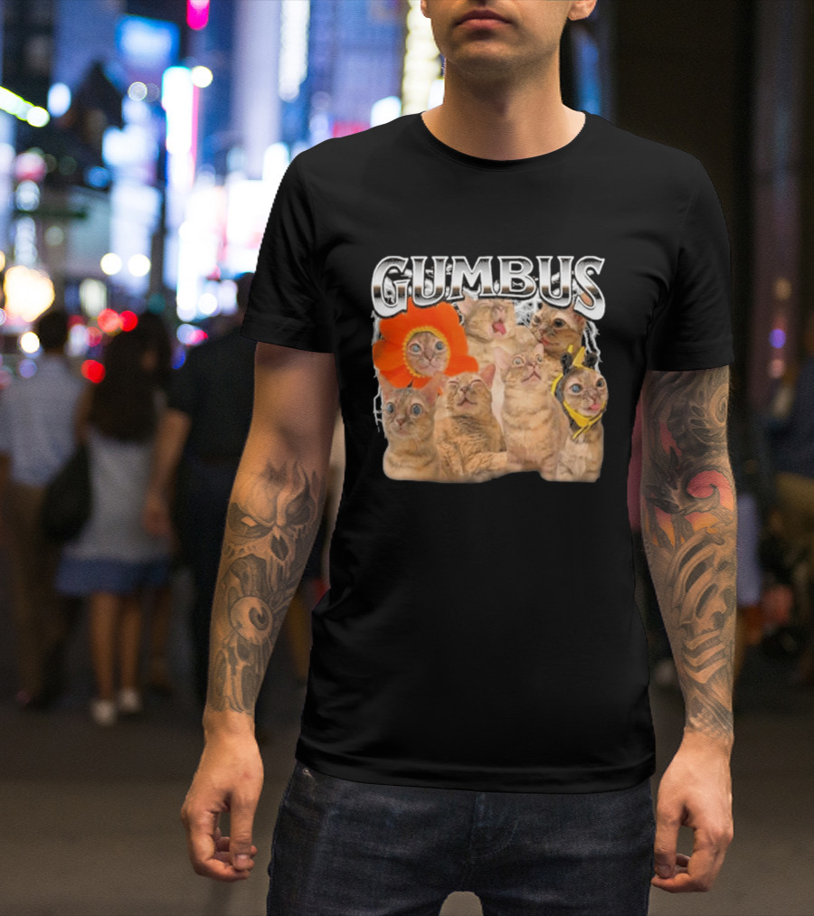 GUMBUS Funny Cat Faces With Flower And Bee Outfits T-Shirt