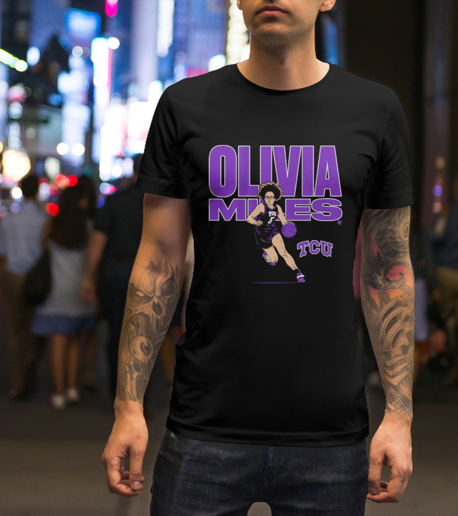 TCU Basketball Olivia Miles Name Pose Purple And White Basketball Player T-Shirt