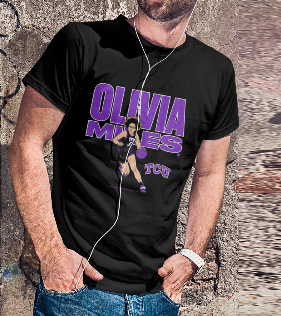 TCU Basketball Olivia Miles Name Pose Purple And White Basketball Player T-Shirt