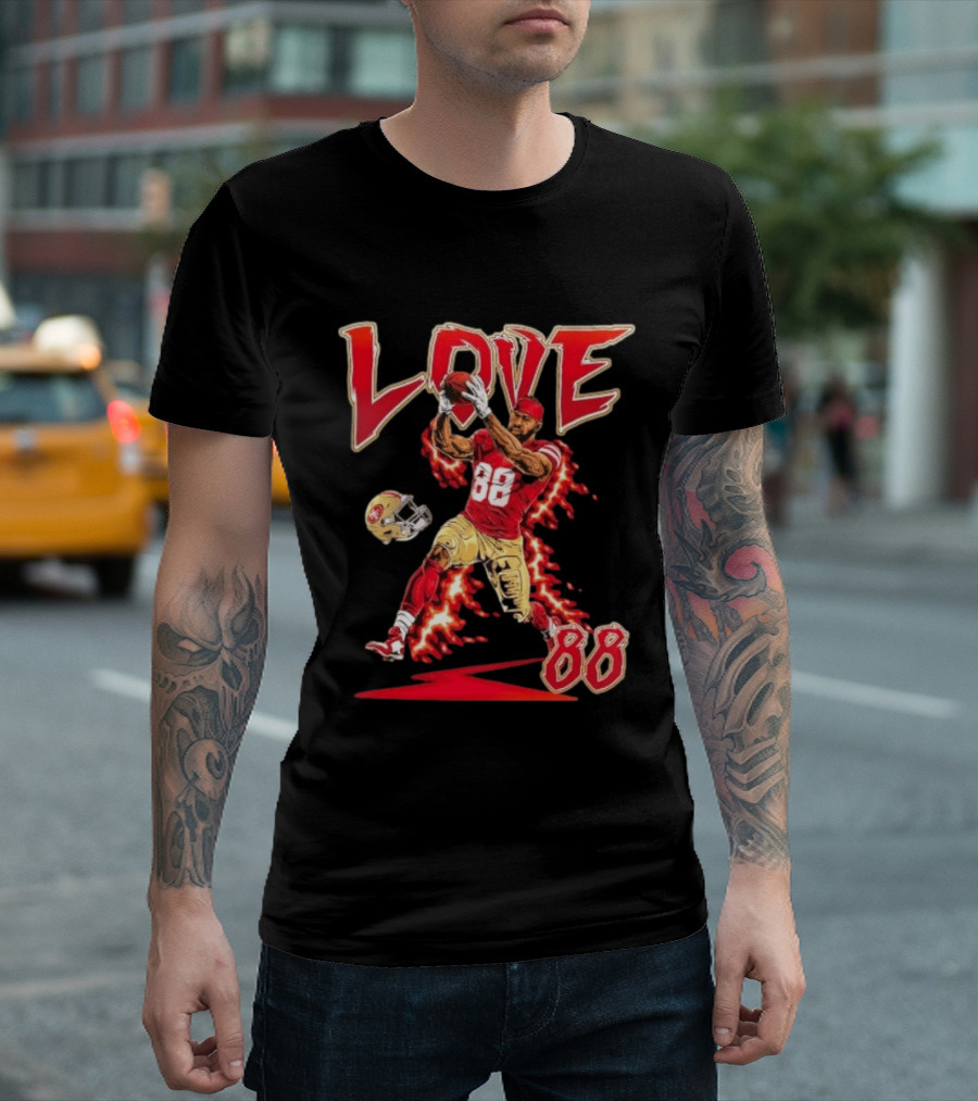 Daejon Love San Francisco 49ers No 88 Football Star Catching Action T-Shirt