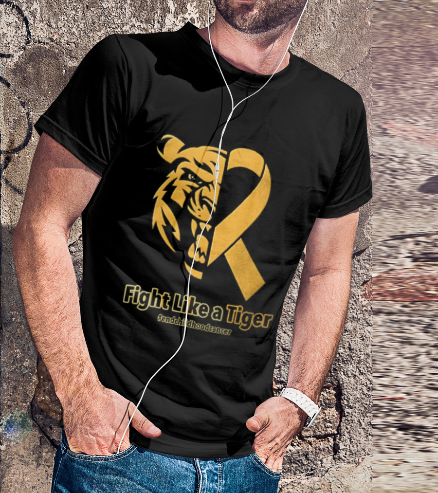 Fight Like A Tiger Childhood Cancer Awareness Gold Ribbon T-Shirt