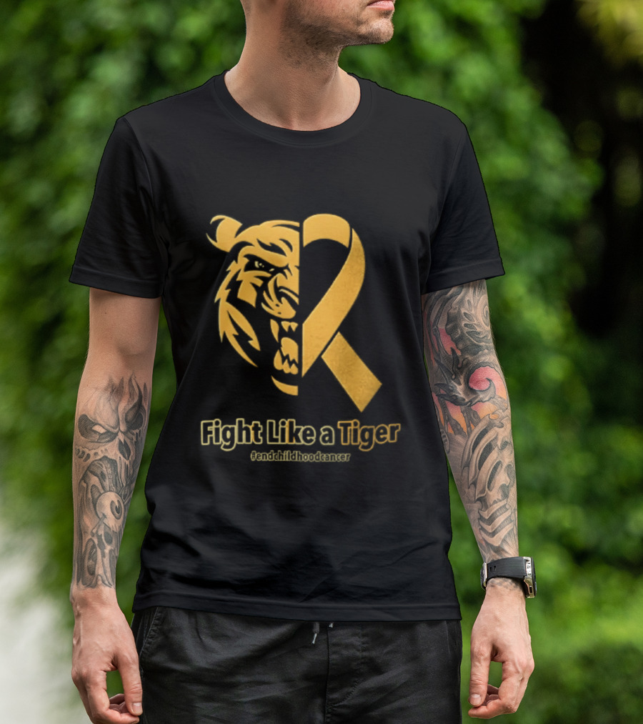 Fight Like A Tiger Childhood Cancer Awareness Gold Ribbon T-Shirt