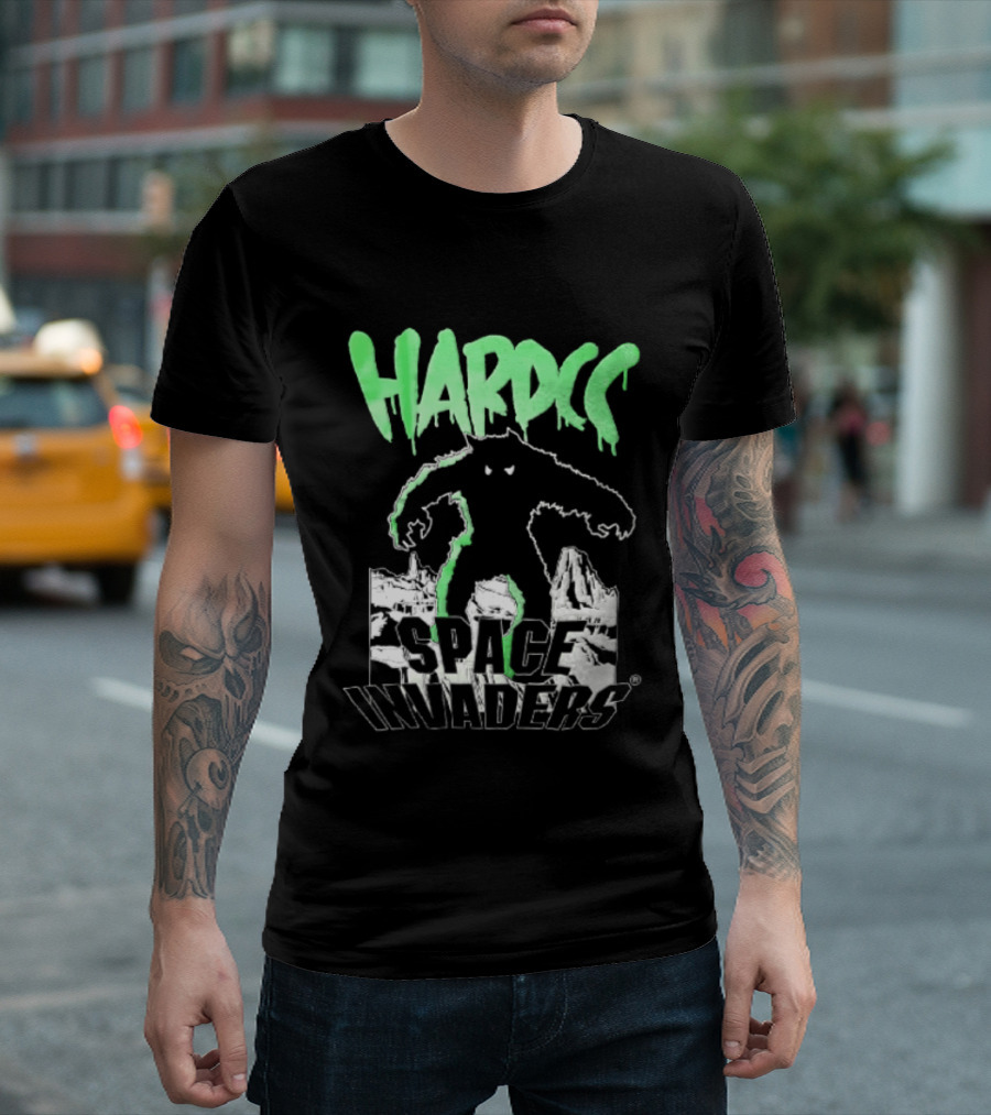 Hardcore Bigfoot Space Invaders Monster Desert Scene T-Shirt