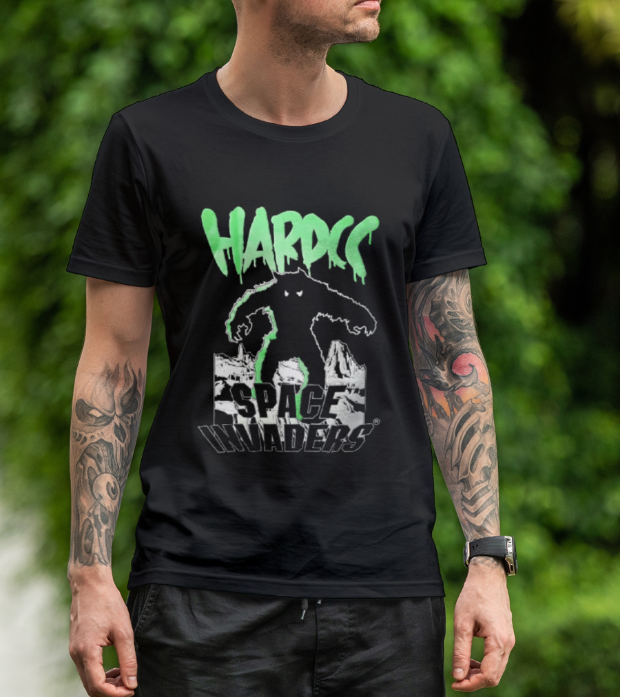 Hardcore Bigfoot Space Invaders Monster Desert Scene T-Shirt