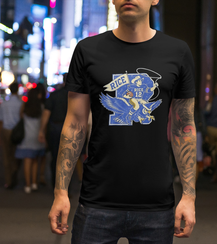 Rice Owls Football Player 12 Cowboy Riding Owl Team Spirit T-Shirt