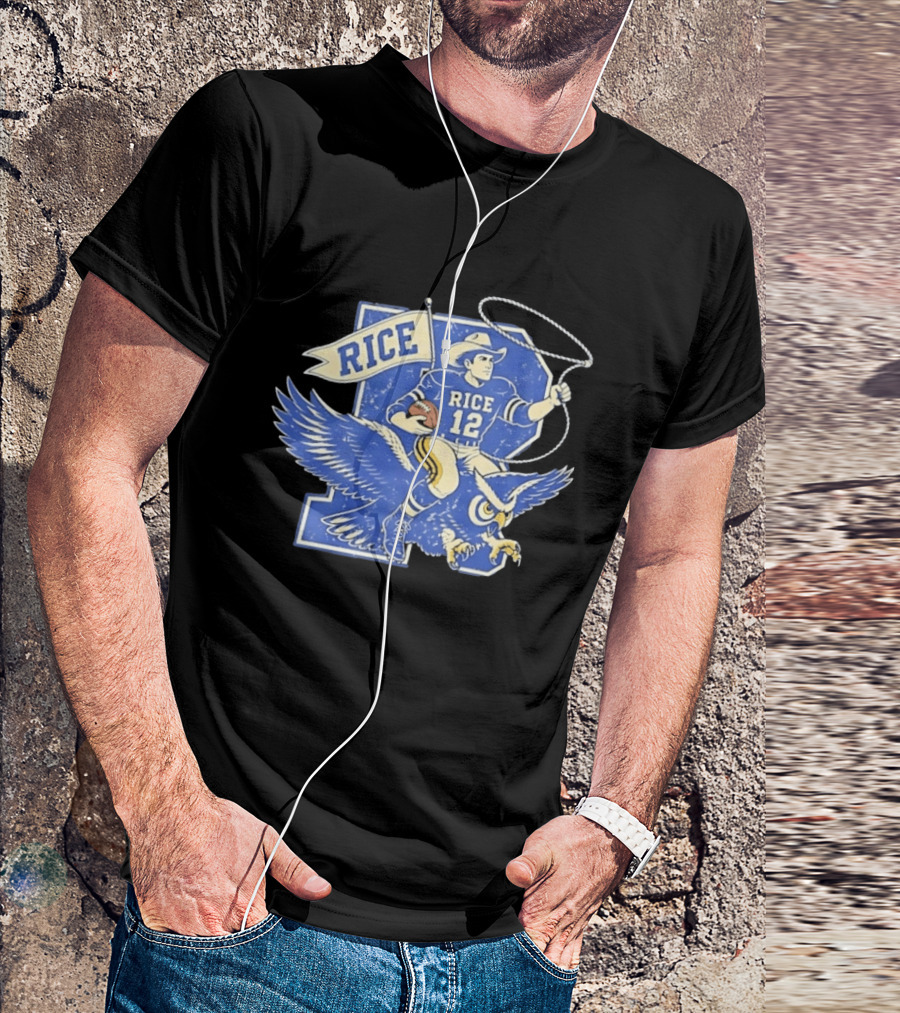 Rice Owls Football Player 12 Cowboy Riding Owl Team Spirit T-Shirt