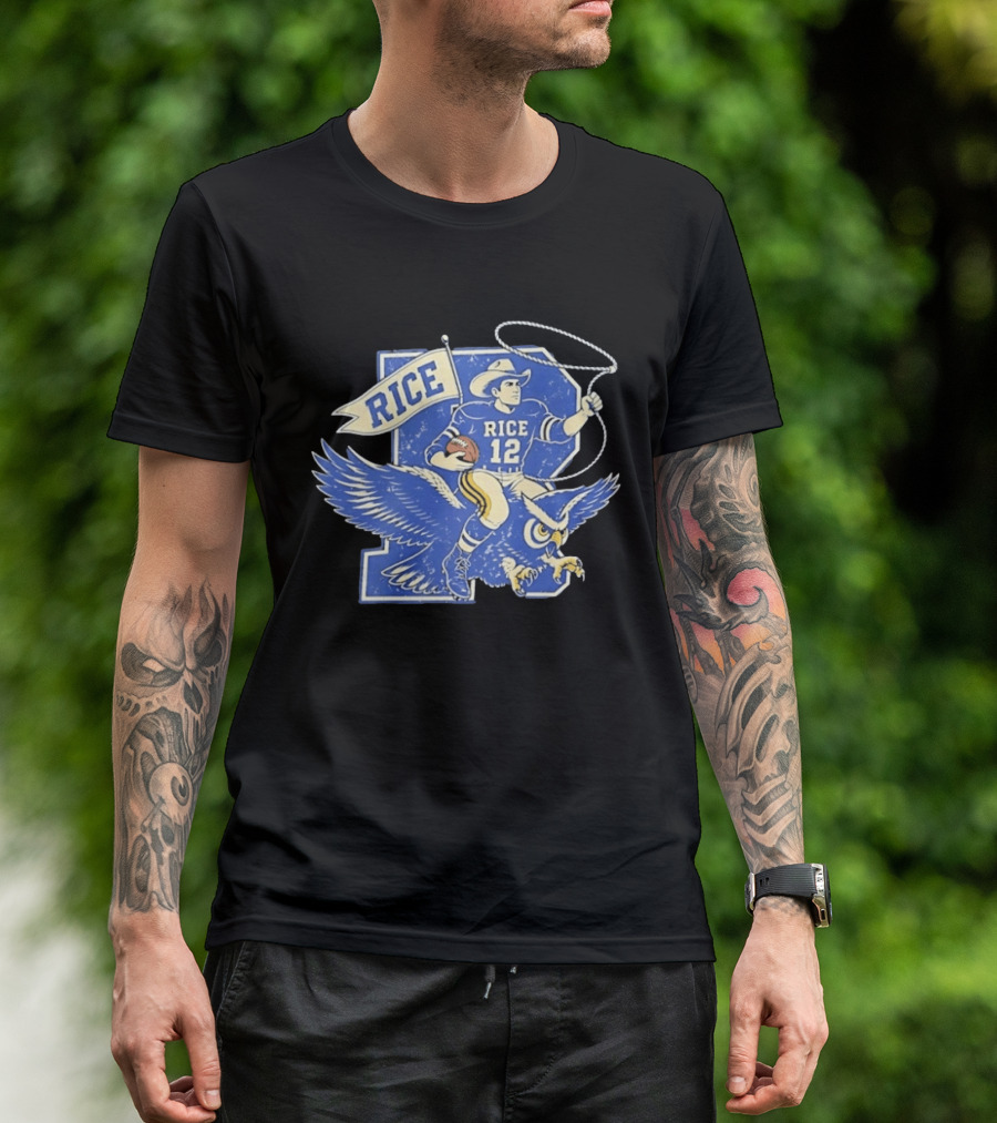 Rice Owls Football Player 12 Cowboy Riding Owl Team Spirit T-Shirt