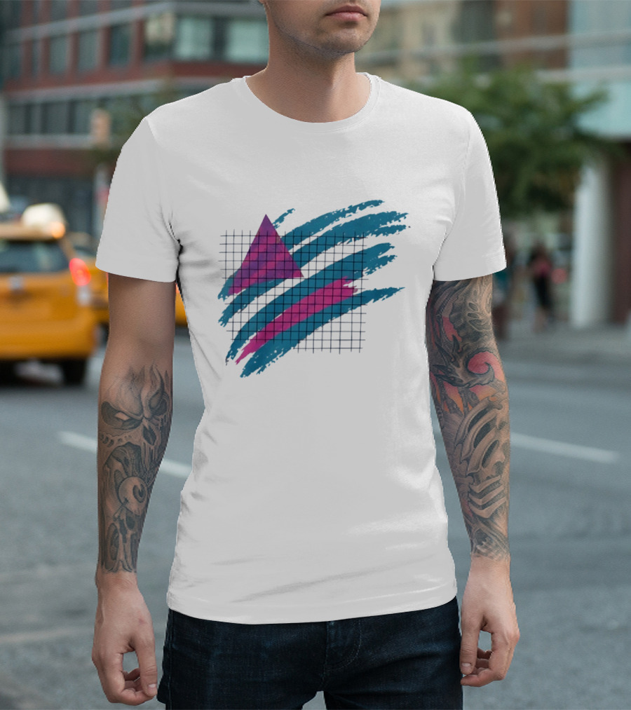 90s Neon Geometric Triangle Grid Retro Aesthetic T-Shirt