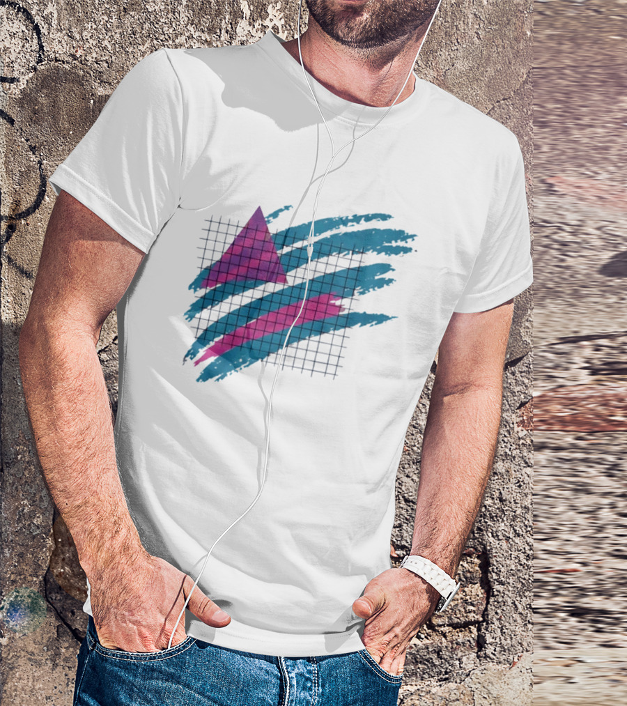 90s Neon Geometric Triangle Grid Retro Aesthetic T-Shirt