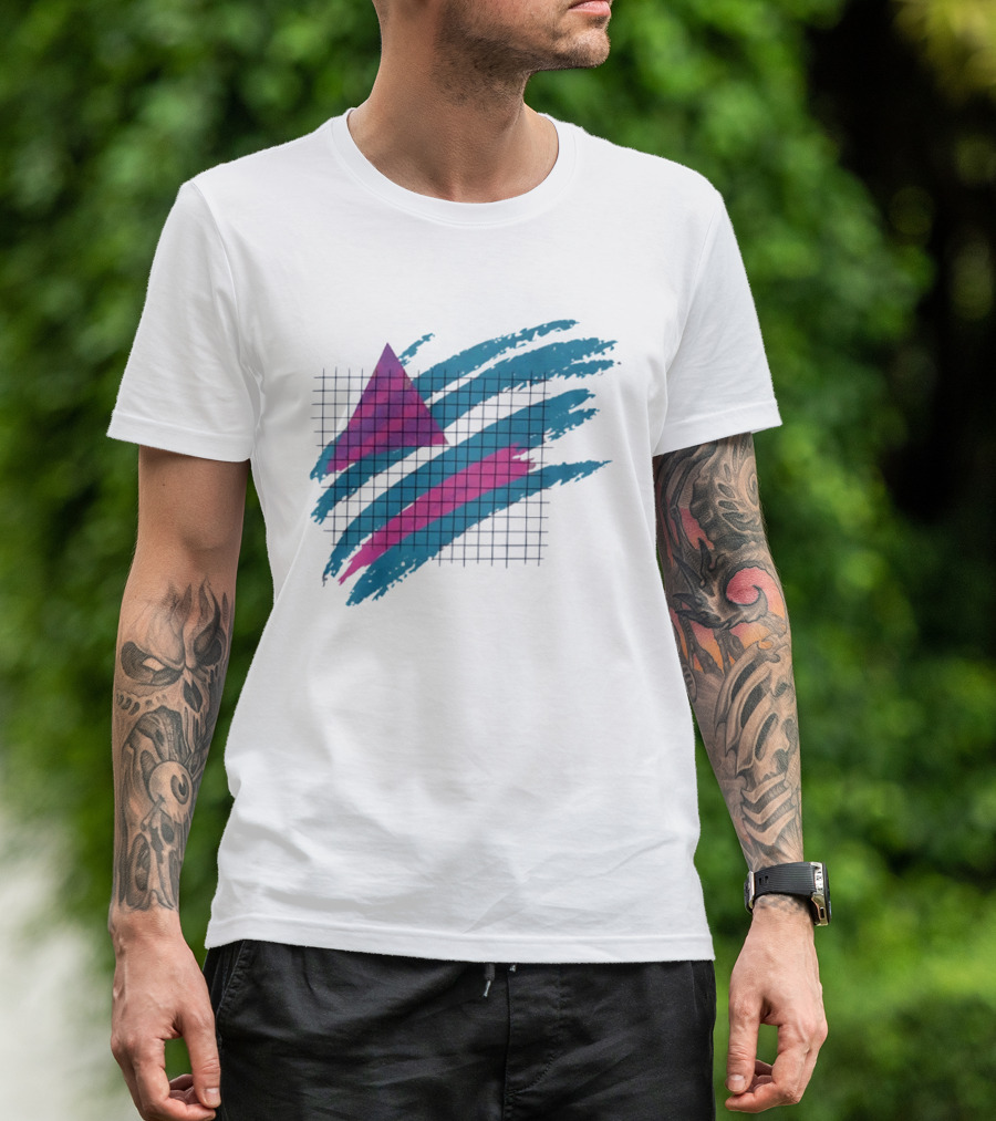 90s Neon Geometric Triangle Grid Retro Aesthetic T-Shirt