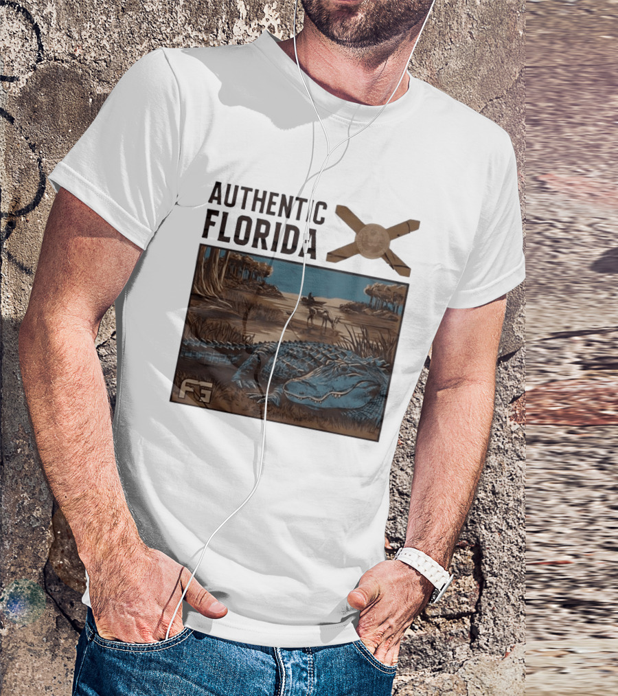 Authentic Florida Alligator With Canoe And Nature Scene T-Shirt