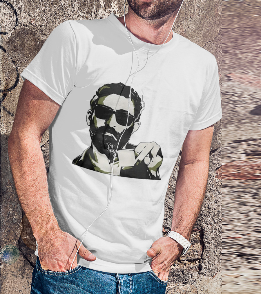 Bearded Man With Sunglasses Smoking Cigarette Holding Blank Card T-Shirt