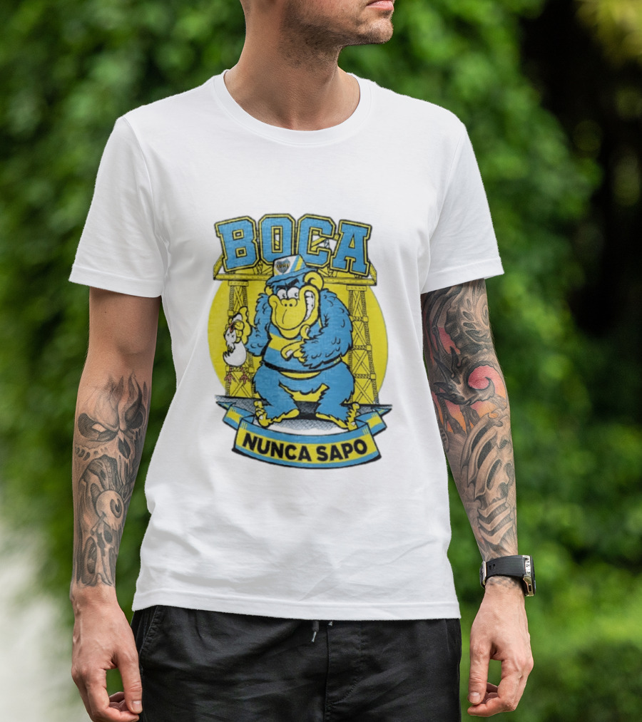 Boca Juniors Gorilla Wearing Cap Holding Chicken Boca Nunca Sapo T-Shirt