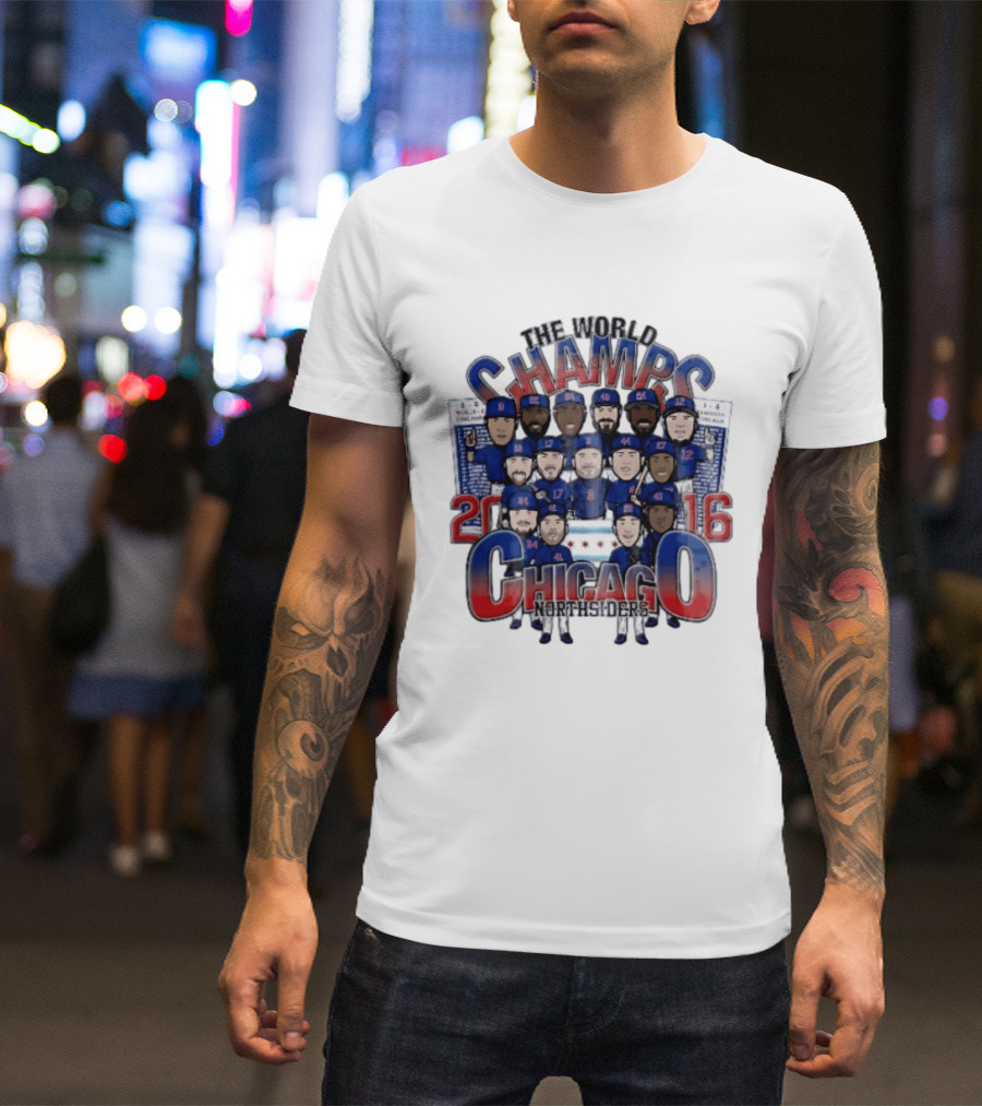 Chicago Cubs MLB The World Champs 2016 Northsiders Cartoon Caricature Roster T-Shirt