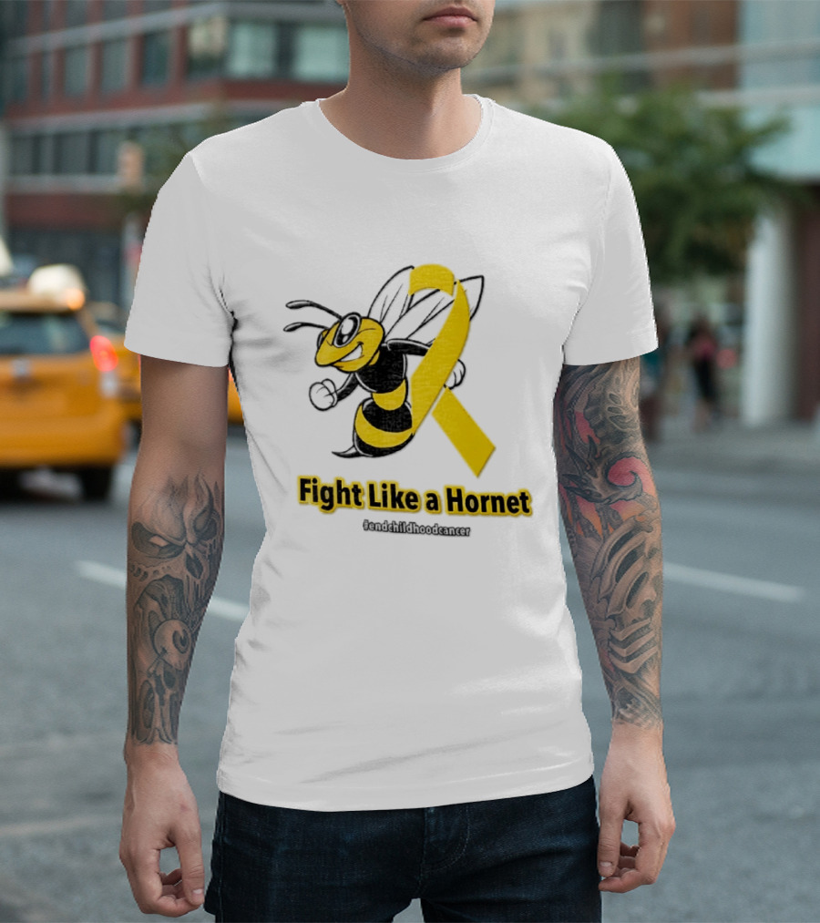 Fight Like A Hornet End Childhood Cancer Awareness Gold Ribbon T-Shirt