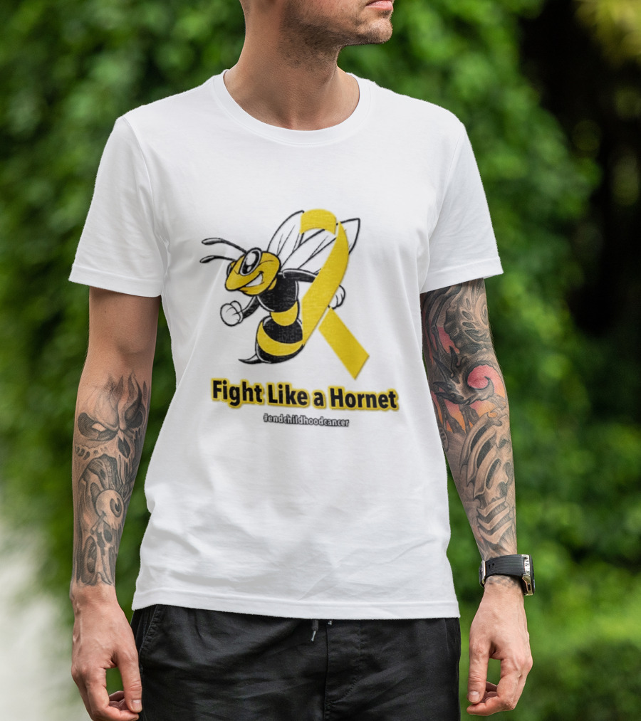 Fight Like A Hornet End Childhood Cancer Awareness Gold Ribbon T-Shirt