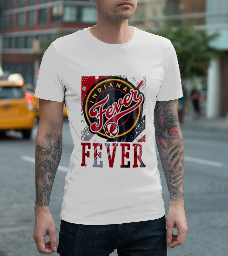 Indiana Fever WNBA Distressed Paint Splatter Basketball Logo Fever T-Shirt