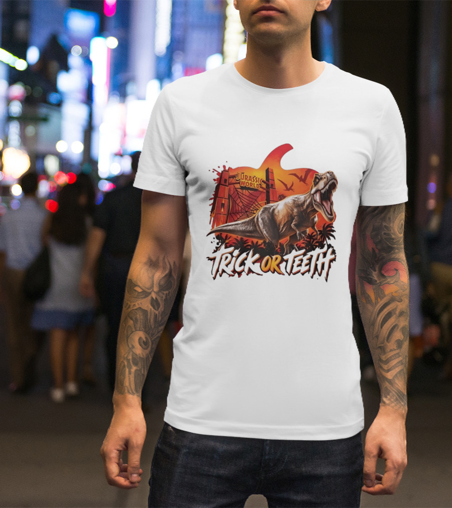 Jurassic World Trick Or Teeth Dinosaur Halloween Pumpkin Gate Rex T-Shirt