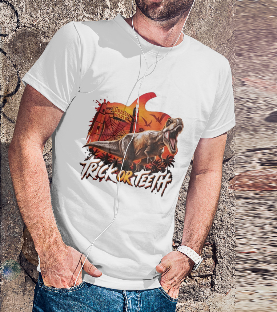 Jurassic World Trick Or Teeth Dinosaur Halloween Pumpkin Gate Rex T-Shirt