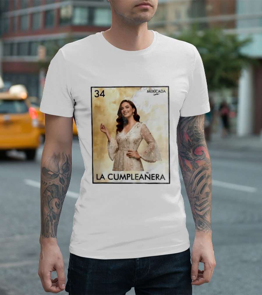 Mexicada 34 La Cumpleañera Loteria Card Woman White Dress T-Shirt