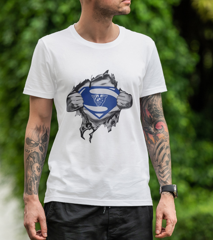 Carolina Panthers Superman Shield Rip Effect T-Shirt